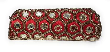 UNIQUE PRODUCT Red Multi-Color Bengle Design Mirror Clutch For Girls/Womens-thumb1