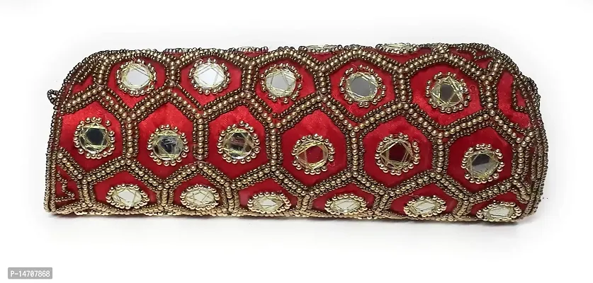 UNIQUE PRODUCT Red Multi-Color Bengle Design Mirror Clutch For Girls/Womens-thumb2