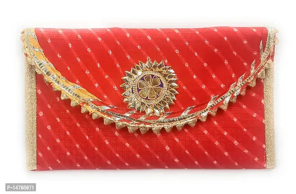 Unique Fashion Leheriya Clutch With Gotta Patti Design For women's Beautiful look Clutch (red)