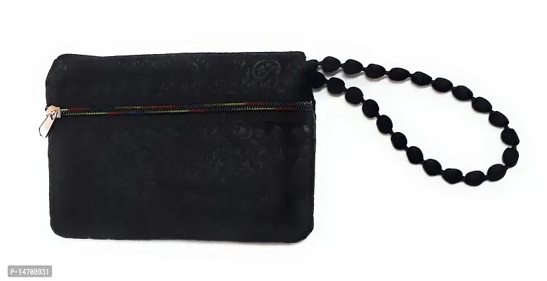 UNIQUE PRODUCT EMBROIDERED (Hand Made) Black Velvet Elephant Design Mobile Pouch/Purse For Girls/Women-thumb2
