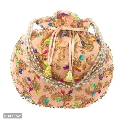 UNIQUE PRODUCT Embroidered Multicolor Potli Bag (Cream)-thumb2