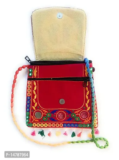 UNIQUE PRODUCT Girl  Women Trendy Gujrati Mirror Pom-Pom Sling Bag-thumb2