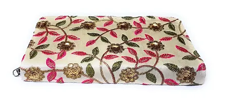 UNIQUE PRODUCT EMBROIDERED (Hand Made) Zari Design Pink Multi-Color Handheld Clutch Uses for Women-thumb1