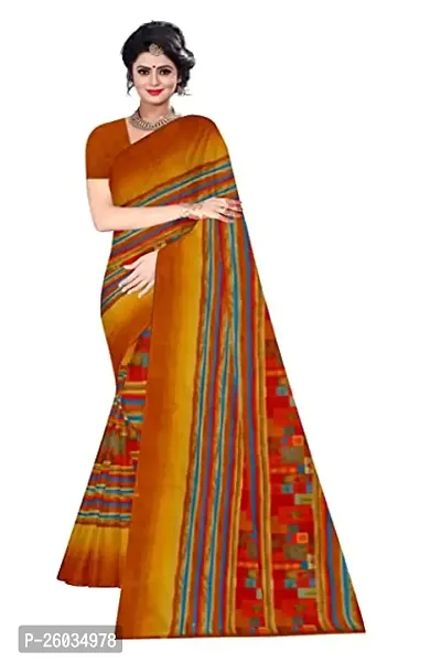 Elegant Multicoloured Printed Poly Silk Saree with Blouse piece For Women-thumb0