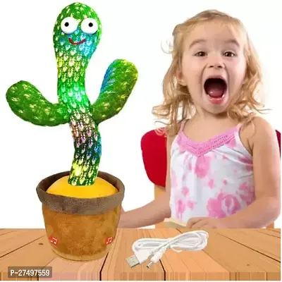 Curated Cart Dancing Cactus with Lights Up Talking Singing Toy Decoration Rechargeable Dancing Cactus Plush Toys Same Talking Tom Toy Funny Early Interesting Childhood Education Toys for Kids (Green)-thumb0