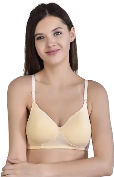 LIONET Women's Cotton Soft Light Padded Non-Wired Regular T-Shirt Everyday Bra