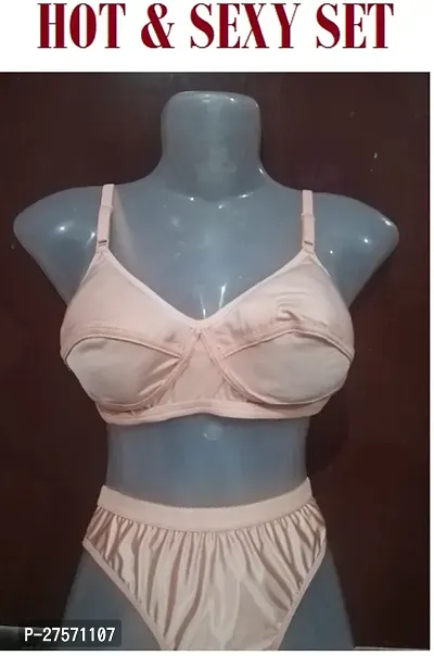 Fancy Solid Silk Bra And Panty Set For Women