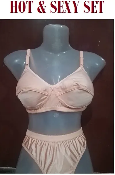 Fancy Solid Silk Bra And Panty Set For Women