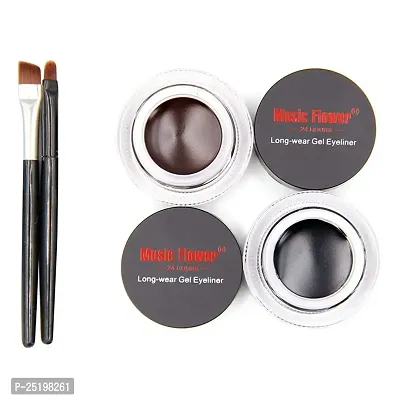 2 in 1 Music Flower Gel Eyeliner Kajal Black  Brown Waterproof  Smudge Proof, 24 Hour Long Lasting (Set of 2)-thumb2