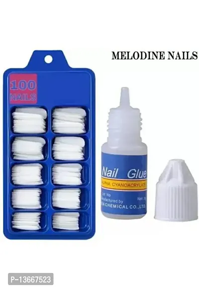 Artificial Nails Set Of 100 Pcs Artificial Nails With Nail Glue White-thumb0