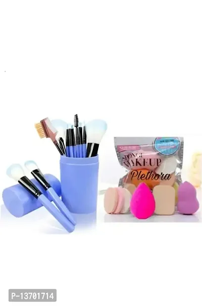 Professional 12 Piece of Blue Make-up Brushes with container + Makeup Puff Pack-thumb0