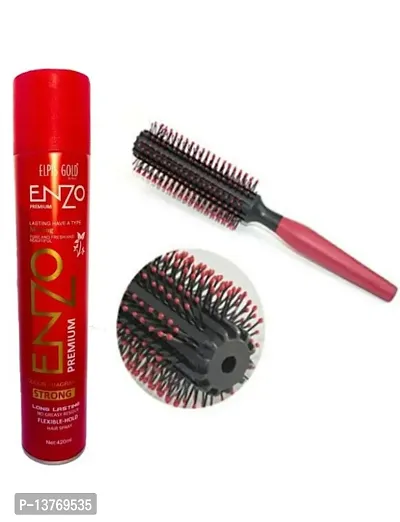 Enzo Hair Spray For ( Hair Holding  Hair Styling ) Hair Spray 420ml + 1Pcs Round Brush