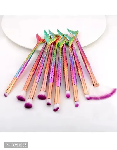 Fish Brush Set Soft Bristle 10 pcs Makeup Brush Set Beauty Brushes Kit (Multicolor)