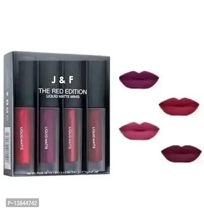 Groovs Mini Lipsticks Combo Pack of 4 Shades Liquid Matte Lipstick Set, Red Edition