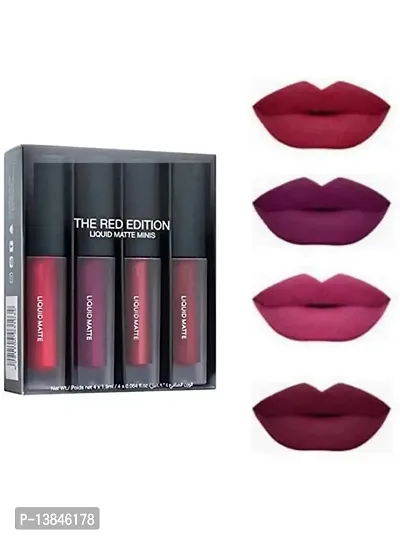 Groovs Mini Lipsticks Combo Pack of 4 Shades Liquid Matte Lipstick Set, Red Edition-thumb0