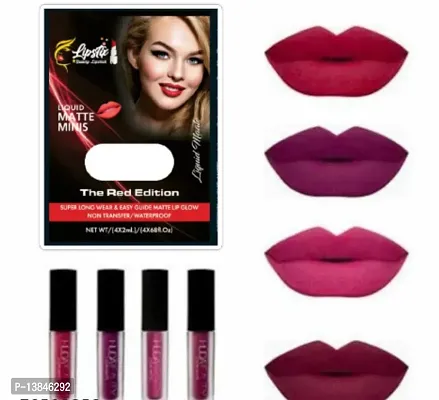 Groovs Mini Lipsticks Combo Pack of 4 Shades Liquid Matte Lipstick Set, Red Edition