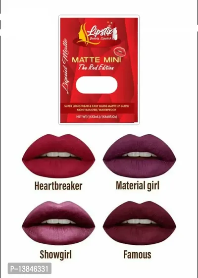 Groovs Mini Lipsticks Combo Pack of 4 Shades Liquid Matte Lipstick Set, Red Edition