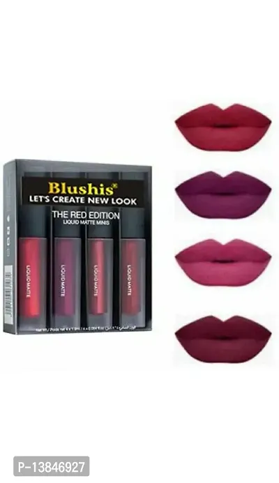 Groovs Mini Lipsticks Combo Pack of 4 Shades Liquid Matte Lipstick Set, Red Edition