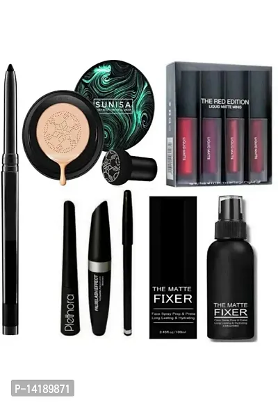 Sunisha Foundation + Red Edition + 3-in-1 Eyeliner Pencil Mascara + Kajal + Fixer Makeup Combo Set