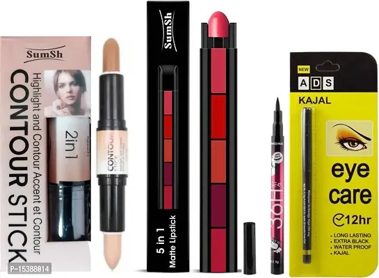 Professional Contour Kit + 5-in-1 Red Lipstick + 36H Pencil Eyeliner + ADS Kajal.