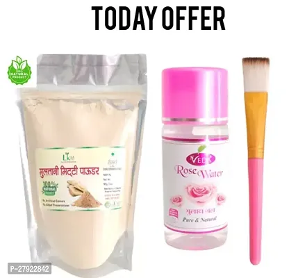 Face Pack Multani Mitti 200 Gm + Rose Water + Face pack brush