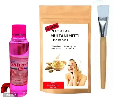 Multani Mitti face Powder+Rose Water/Gulab Jal+Single Stick Brush Combo Pack  (320 g)