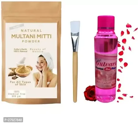 Multani Mitti Powder(200ml)| Gulab Jal(120ml)| Single Stick Brush| Natural Fuller's Earth|