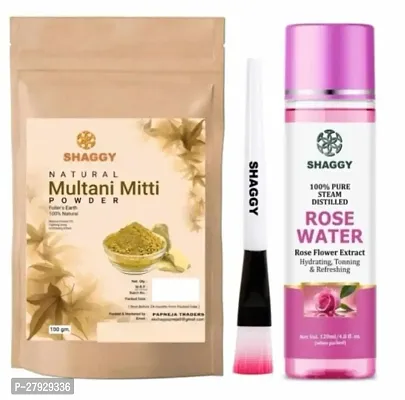 Multani mitti powder 200gm+Rose water 120ml combo Face  Skin Glow 100% Natural (250)-thumb0