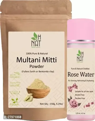 Multani mitti powder 200g+ Rose water 120ml Combo Face, Skin Glow  100% Natural  (270 g)-thumb0