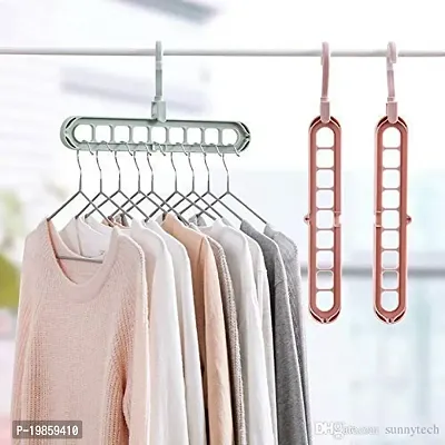 Connect Multi Hanger with Swivel Hook 9 Holes Magic Wardrobe Space Saver Folding Hangers Closet Organiser Anti-Skid Plastic 360 Degree Wet and Dry Clothes Hanger (Pack of 2)-thumb3