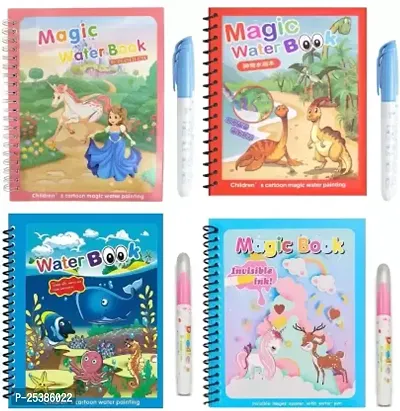 Reusable Water Painting Book Water Magic Colouring Book With Water Filling Pen Washable Ink Nib Sketch Pens with Washable Ink  (Set of 4, Multicolor)