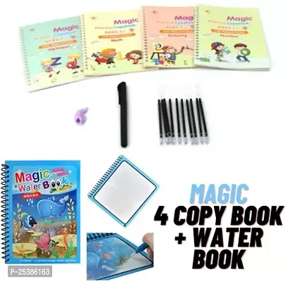 Magic Copy Book (4 Book + 10 Refill + 1 Pen + 1 Grip) With 1 Magic Water Book With Pen, Sank Number Tracing (Pack Of 5)  (Spiral, Sank Magic Practice Book)