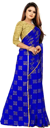 Alluring Blue Chiffon Printed Bollywood Saree with Blouse piece-thumb2