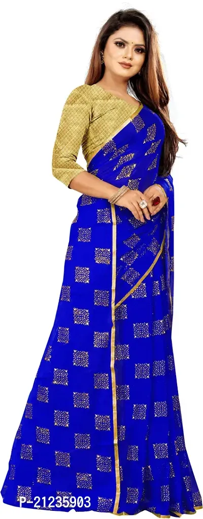 Alluring Blue Chiffon Printed Bollywood Saree with Blouse piece-thumb3