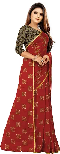 Alluring Red Chiffon Printed Bollywood Saree with Blouse piece-thumb2