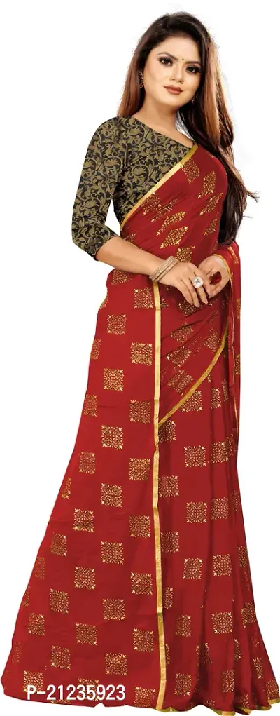 Alluring Red Chiffon Printed Bollywood Saree with Blouse piece-thumb3