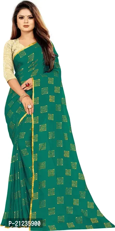 Alluring Dark Green Chiffon Woven Design Bollywood Saree with Blouse piece-thumb0