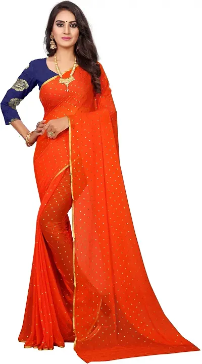 Birami Ethnics Women's Nazmin Saree With Blouse Piece (Orange)