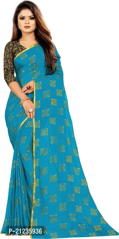 Alluring Blue Chiffon Printed Bollywood Saree with Blouse piece-thumb0