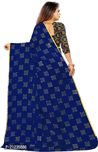 Alluring Navy Blue Chiffon Printed Bollywood Saree with Blouse piece-thumb4