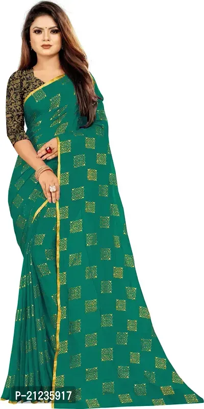 Alluring Dark Green Chiffon Printed Bollywood Saree with Blouse piece-thumb0