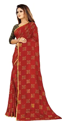 Alluring Red Chiffon Printed Bollywood Saree with Blouse piece-thumb1