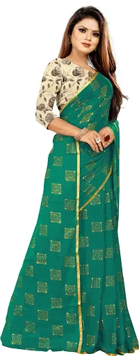 Alluring Dark Green Chiffon Printed Bollywood Saree with Blouse piece-thumb2