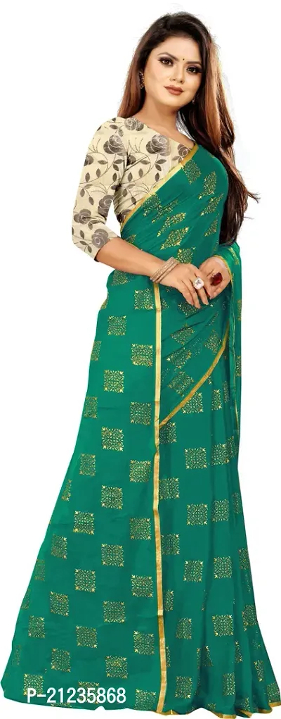 Alluring Dark Green Chiffon Printed Bollywood Saree with Blouse piece-thumb3