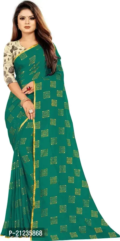 Alluring Dark Green Chiffon Printed Bollywood Saree with Blouse piece-thumb0