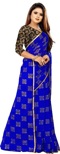 Alluring Blue Chiffon Printed Bollywood Saree with Blouse piece-thumb2