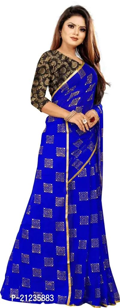 Alluring Blue Chiffon Printed Bollywood Saree with Blouse piece-thumb3