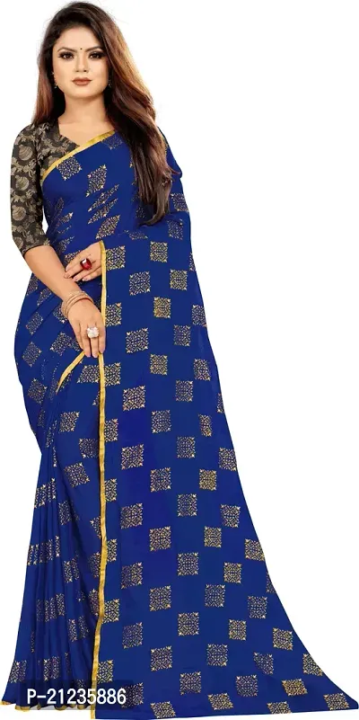 Alluring Navy Blue Chiffon Printed Bollywood Saree with Blouse piece-thumb0