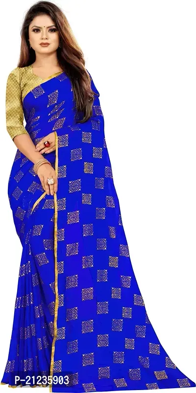 Alluring Blue Chiffon Printed Bollywood Saree with Blouse piece-thumb0