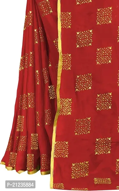 Alluring Red Chiffon Printed Bollywood Saree with Blouse piece-thumb5